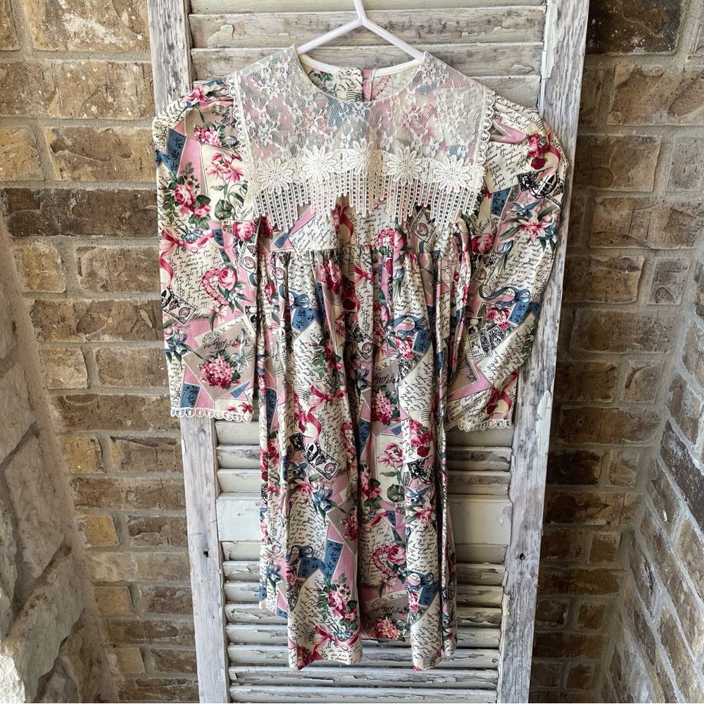 Vintage Sarah Kent Girls Floral Dress Made In  Floral Lace Collar  Pink Sz 6.